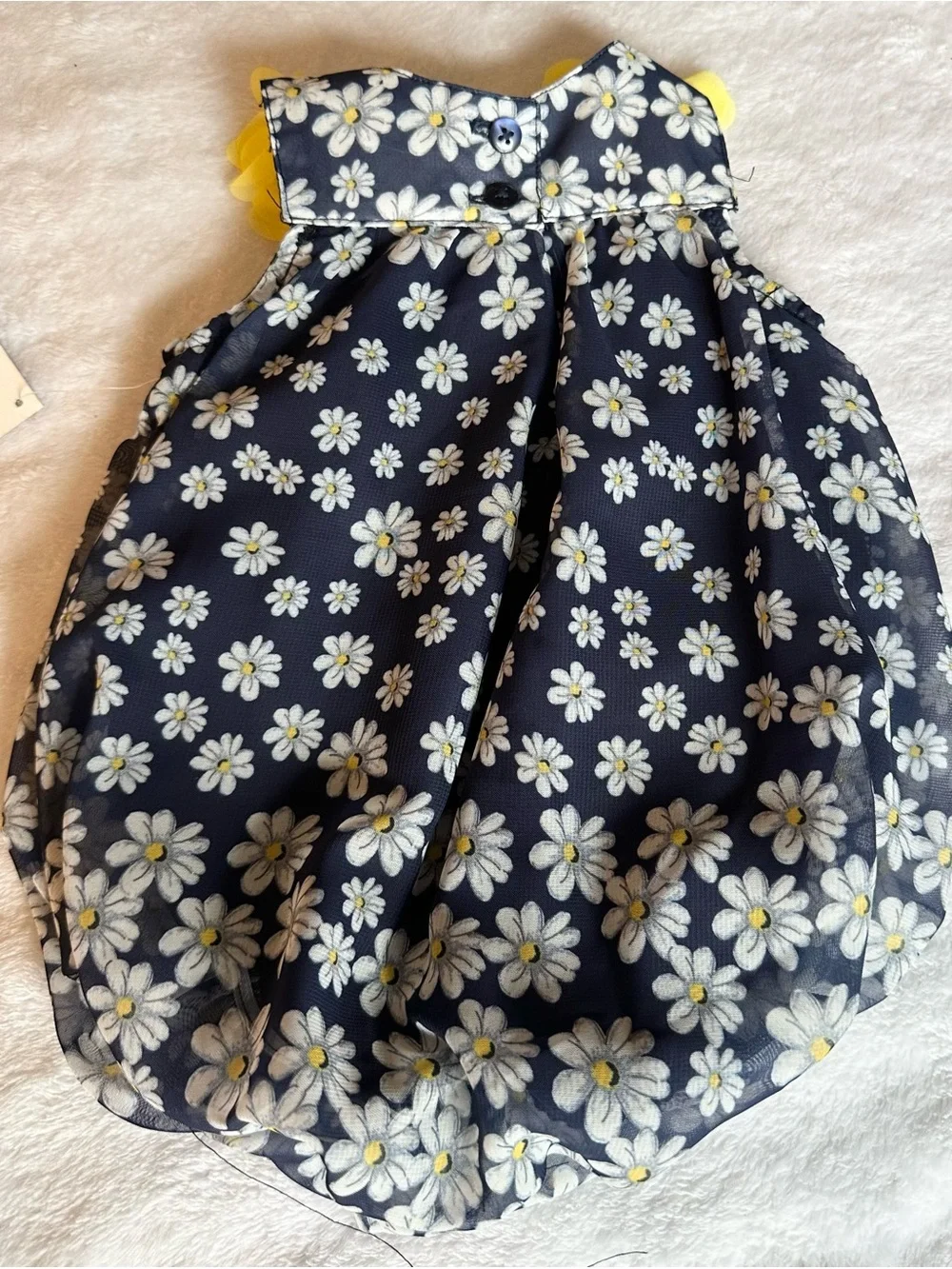 Blueberi Boulevard Navy Floral Bubble Dress with Yellow Flower Sleeves